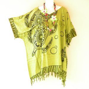 KB450 Turtle Fringes Kimono Sleeve Plus Tunic Kaftan Blouse Top - S to 2X